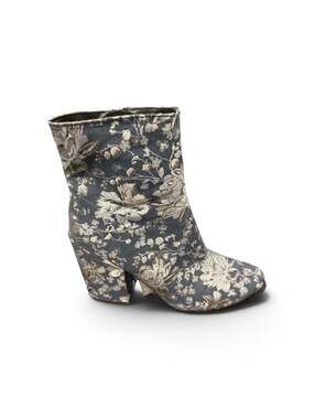 Floral Brocade Ankle Boots Chunky Block Heel Zip Booties